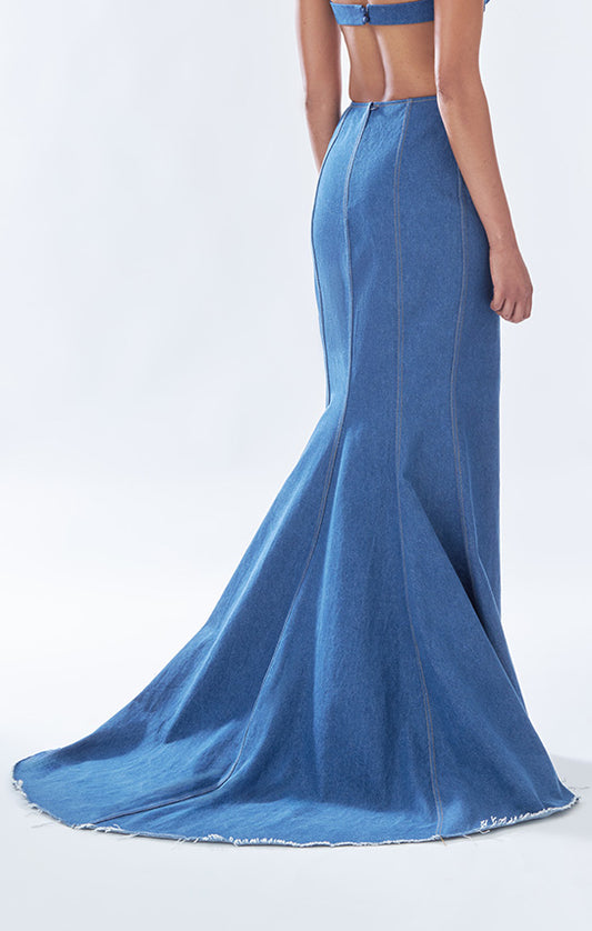 Classic Fishtail Maxi Skirt (Denim)