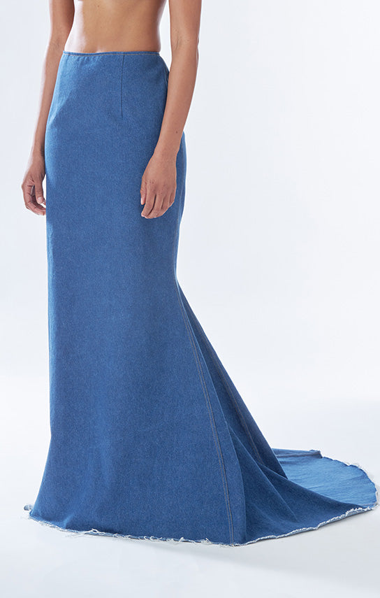 Classic Fishtail Maxi Skirt (Denim)