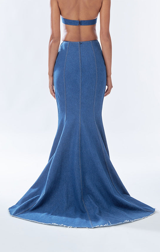 Classic Fishtail Maxi Skirt (Denim)