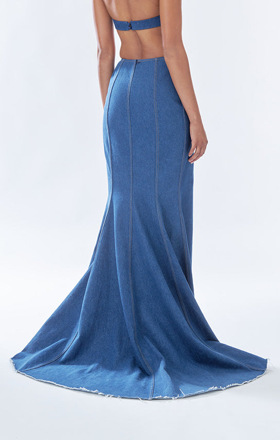 Classic Fishtail Maxi Skirt (Denim)