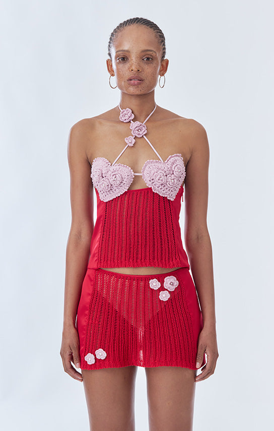 Ms. Heart Floral Crochet Bustier (Two-Tone)