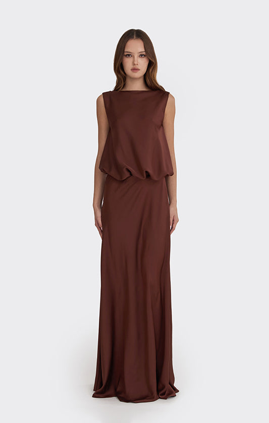 Puffed Boatneck Maxi Gown
