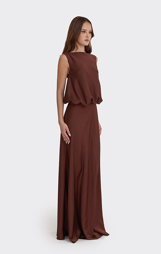 Puffed Boatneck Maxi Gown