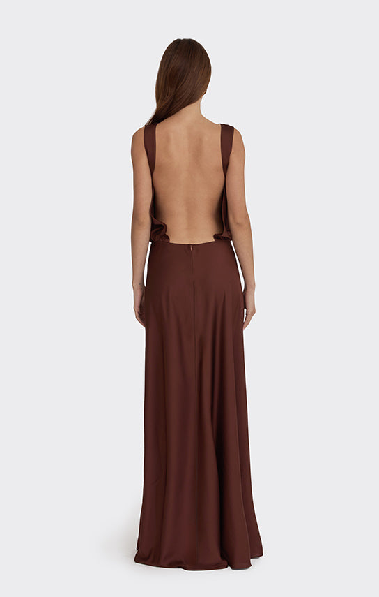 Puffed Boatneck Maxi Gown