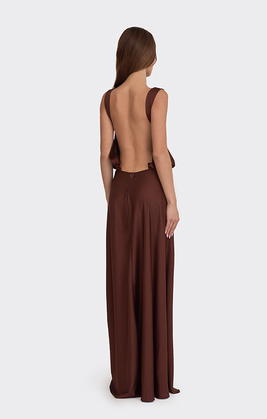 Puffed Boatneck Maxi Gown