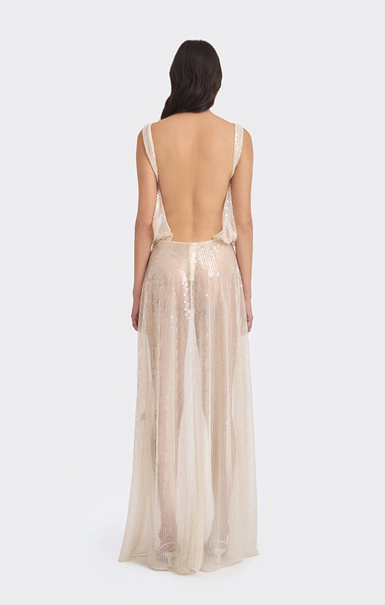 Puffed Boatneck Maxi Gown (Sequin)