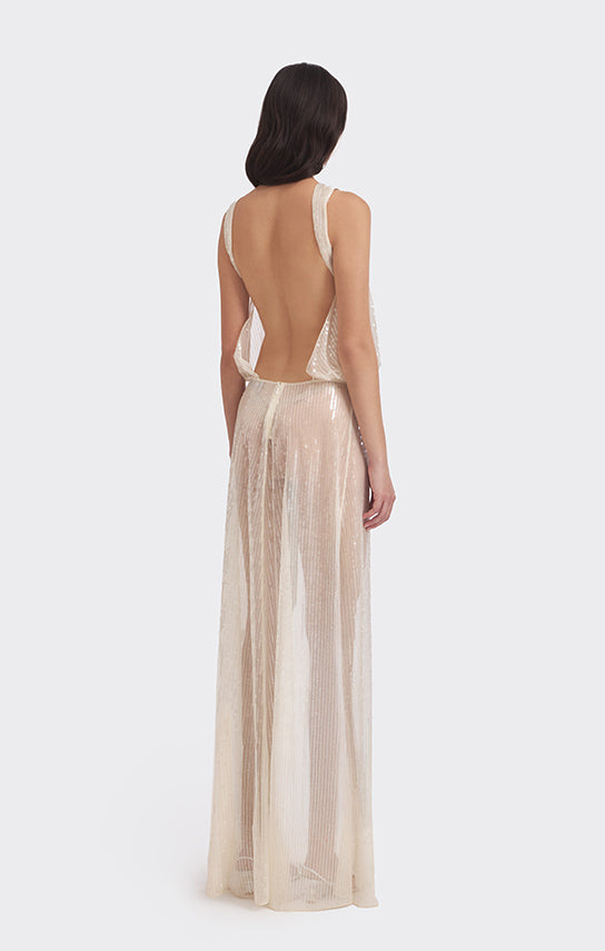 Puffed Boatneck Maxi Gown (Sequin)