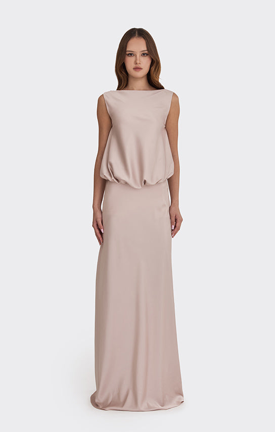 Puffed Boatneck Maxi Gown