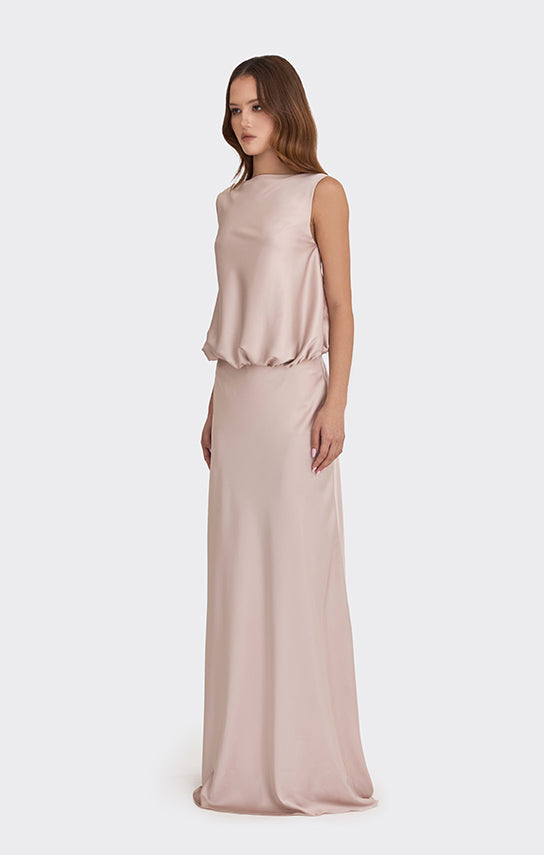 Puffed Boatneck Maxi Gown