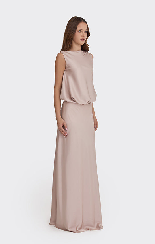 Puffed Boatneck Maxi Gown
