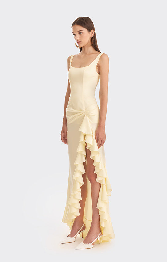 Ruffle Slit Maxi Dress