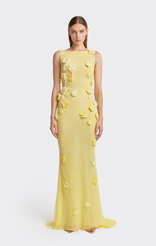 Sheer Boat-Neck Floral Crochet Maxi Dress