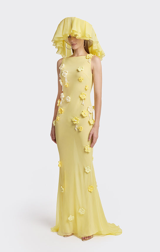 Sheer Boat-Neck Floral Crochet Maxi Dress