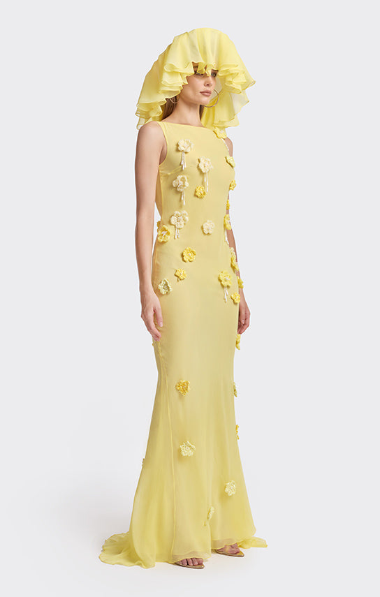 Sheer Boat-Neck Floral Crochet Maxi Dress
