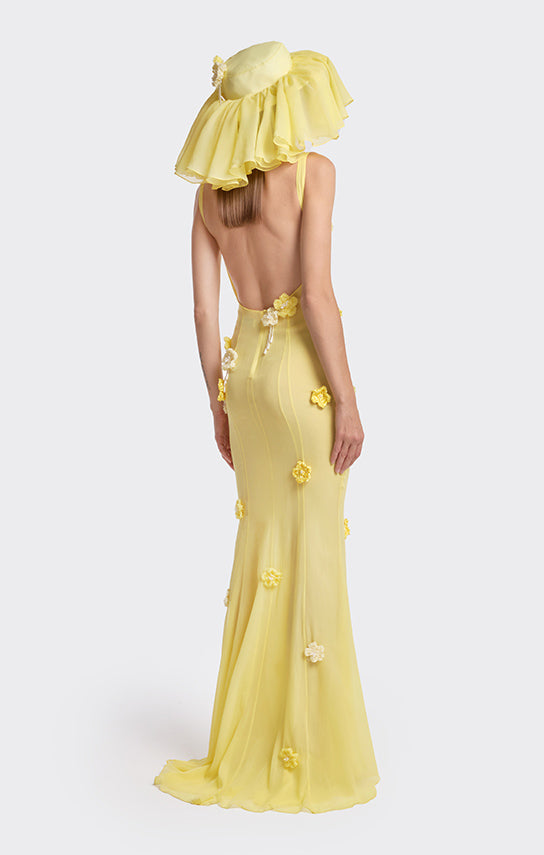 Sheer Boat-Neck Floral Crochet Maxi Dress