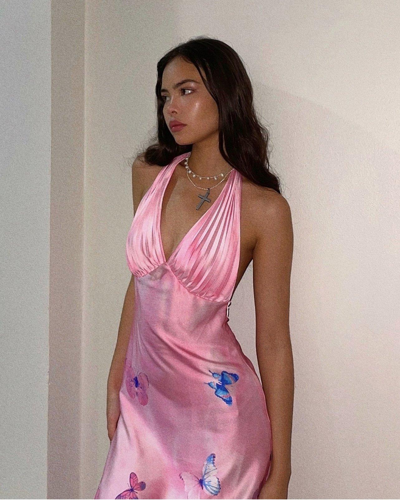 Ms. Pleat Dress (Pink Meadow)