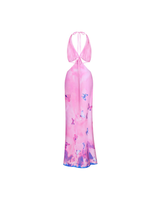 Ms. Pleat Cut-Out Dress (Pink Meadow)