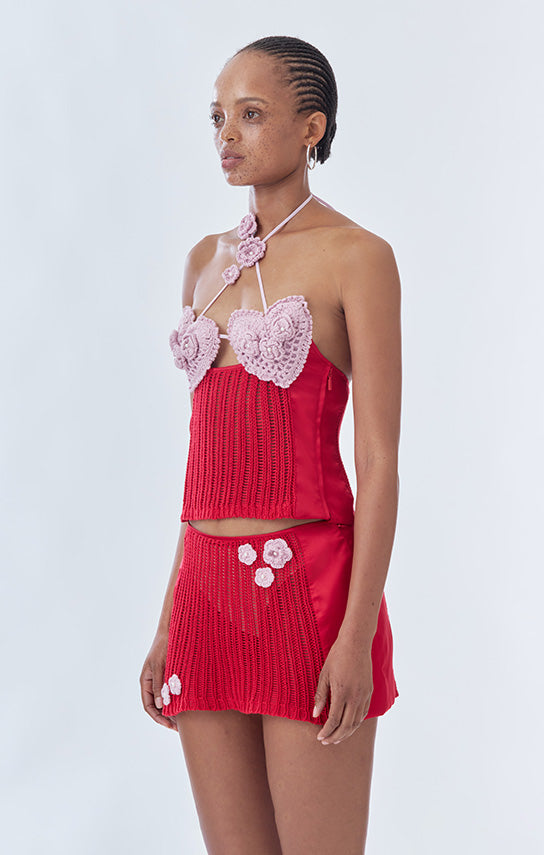 Ms. Heart Floral Crochet Bustier (Two-Tone)
