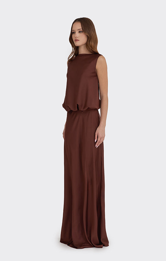 Puffed Boatneck Maxi Gown