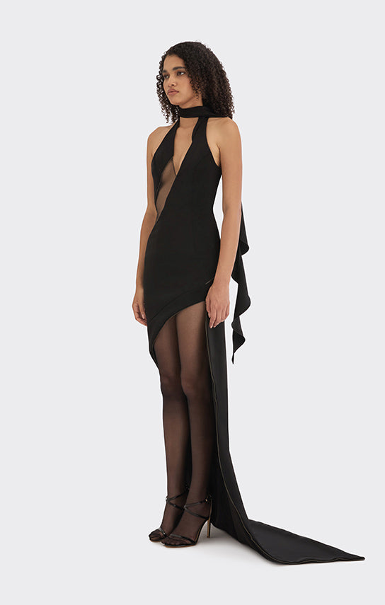 Spiral Asymmetric Zip Maxi Dress