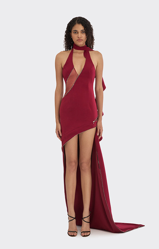 Spiral Asymmetric Zip Maxi Dress