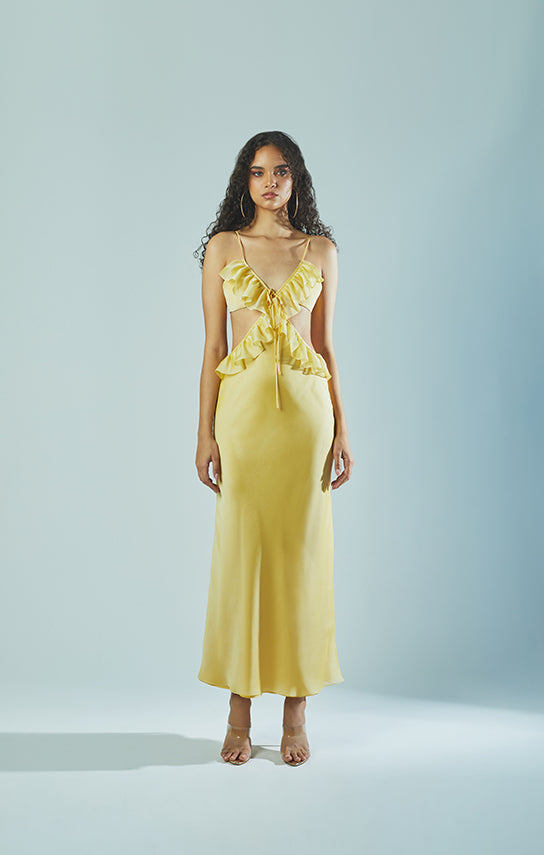 Yellow frill maxi dress Clearance