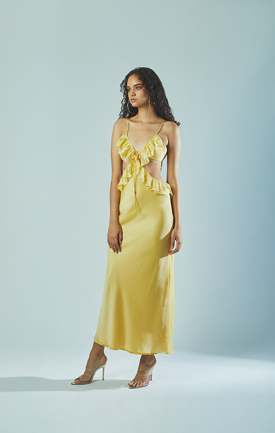 Yellow ruffle maxi dress Clearance